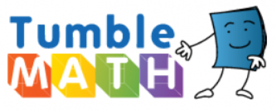 Tumblemath logo of blue book person next to the words "Tumblemath" in many colors