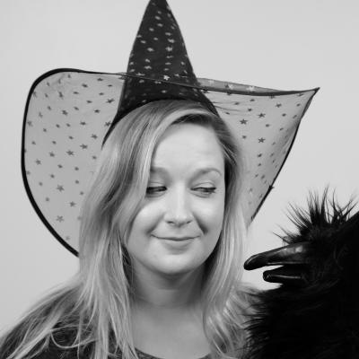 Silly photo of Meghan M. wearing a witch hat