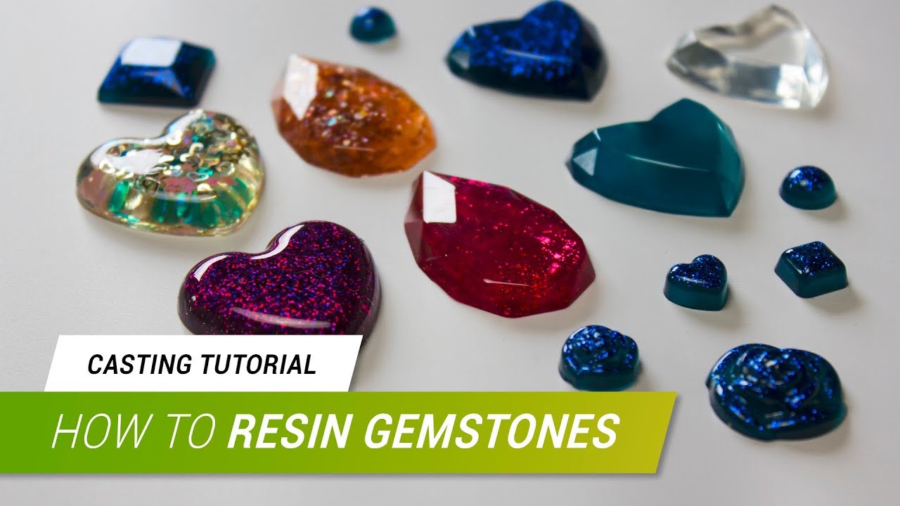 An array of resin cast gem stones in different colors.