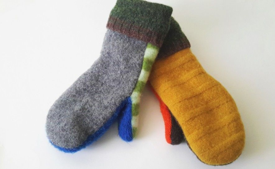 upcycled wool mittens