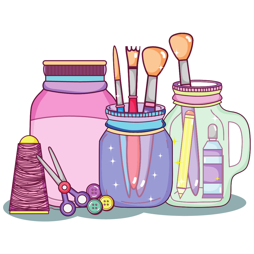 cartoon image of arts and crafts supplies