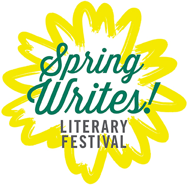 Spring Writes literary festival yellow and green flower-like logo