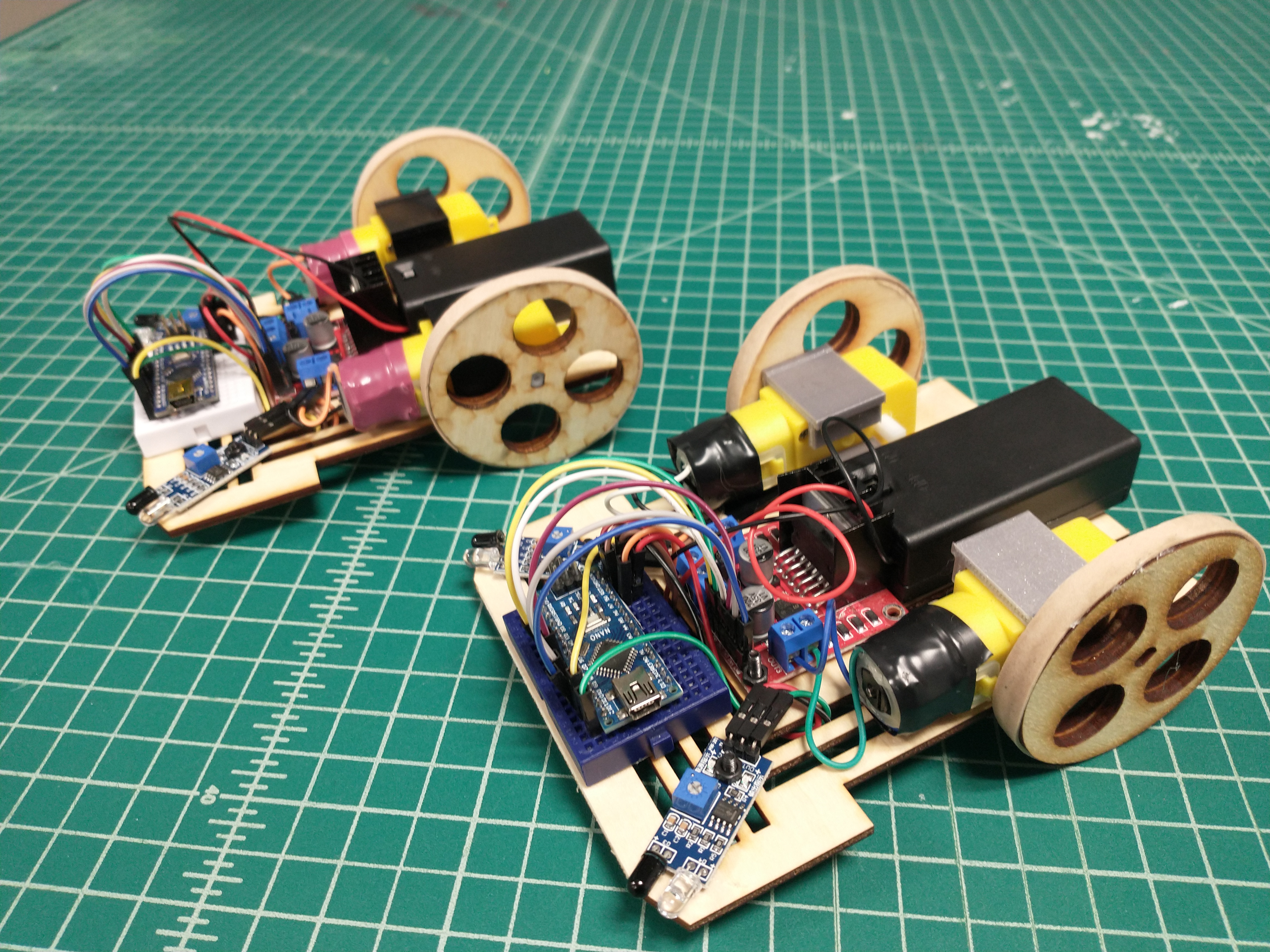 Two robot cars with Arduino Nanos
