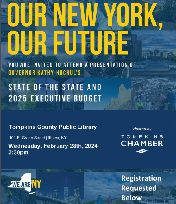Text that says Our New York, Our Future in yellow letters on a blue background