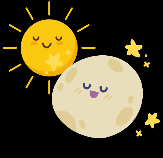 Graphics of a moon and a sun