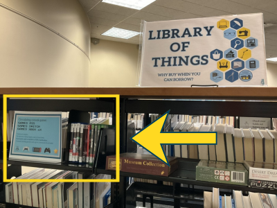 An image showing the location of the video game collection on the Library of Things Shelves.