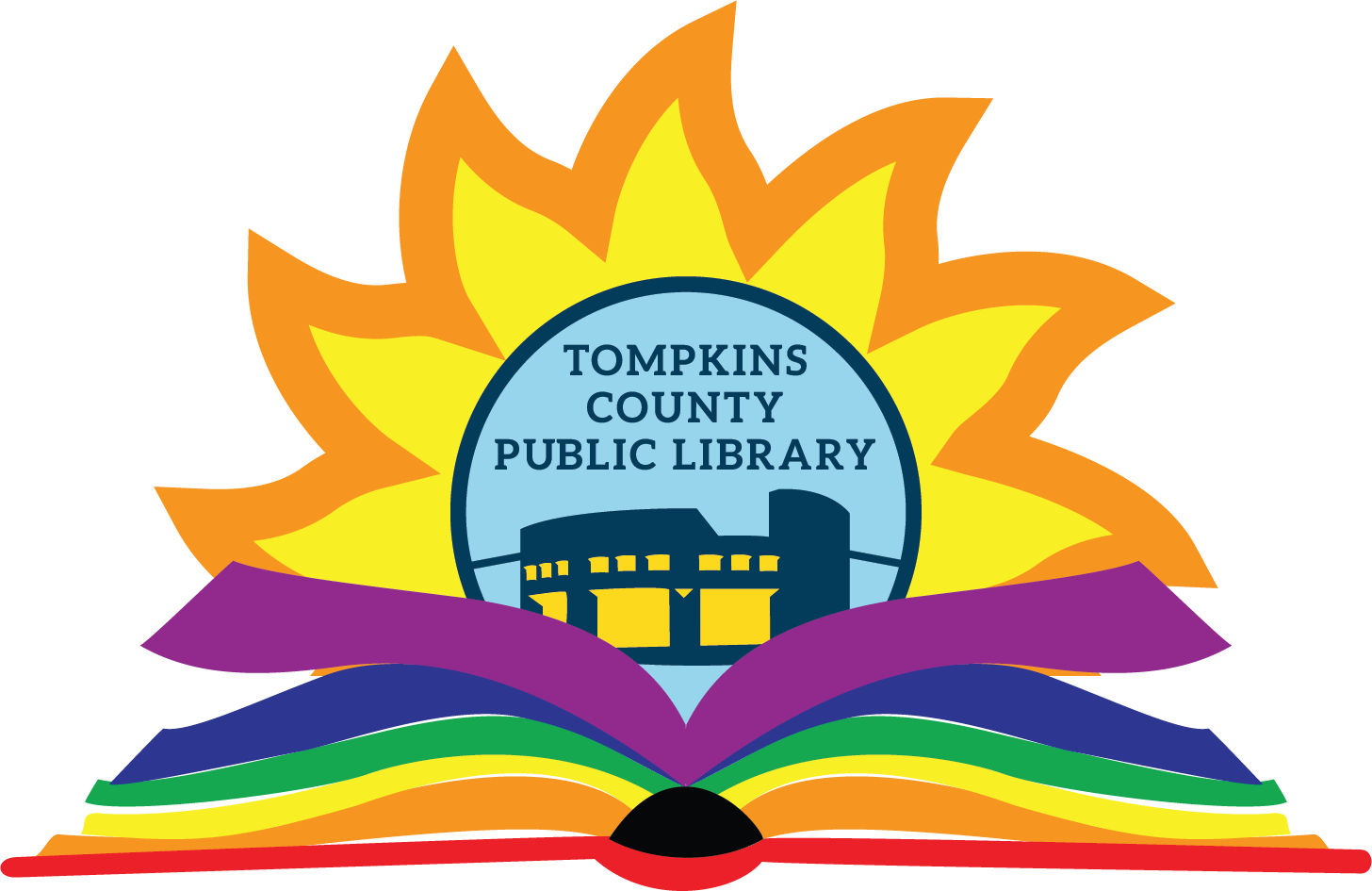 TCPL summer reading logo featuring a rainbow book with tcpl logo and sun