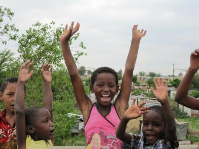 Cheering children in South Africa