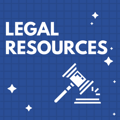 image advertising legal resource guide featuring white text and gavel illustration against a blue background