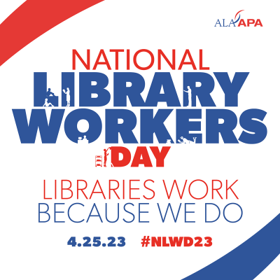 National Library Workers Day red, white and blue logo
