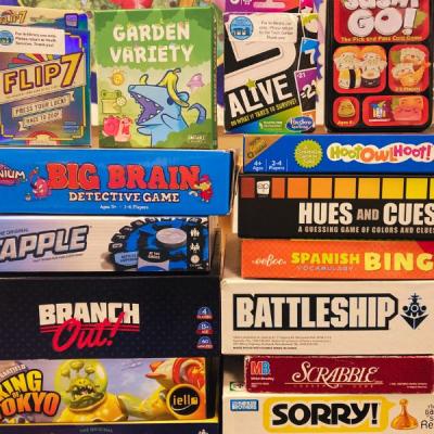 two stacks of board games