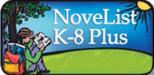 Image of NoveList K-8 Plus logo, featuring an illustration of a child reading while sitting under a tree