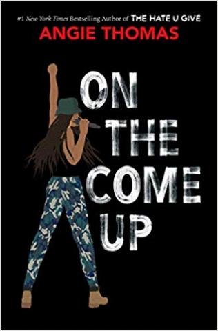 Drawing of a brown-skinned teenager holding a microphone with the title "On The Come Up" in white letters next to her.