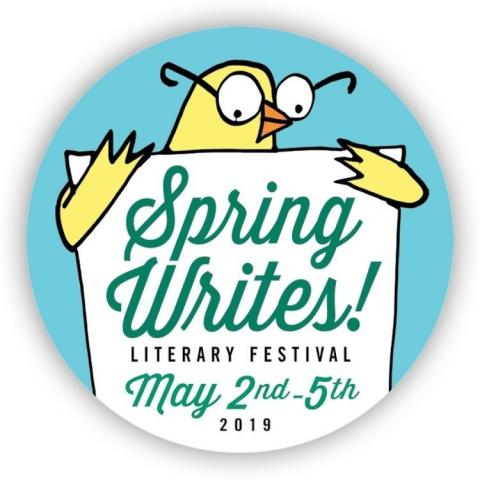 Spring Writes Literary Festival logo featuring an illustrated chicken wearing glasses