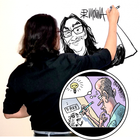 Pedro and Rob as drawn by themselves