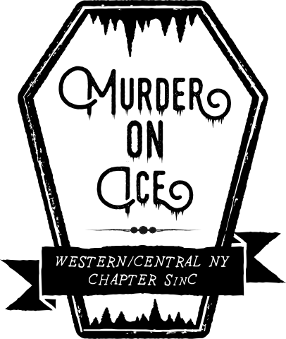 black and white logo for Murder on Ice, Central NY Chapter of Sisters in Crime