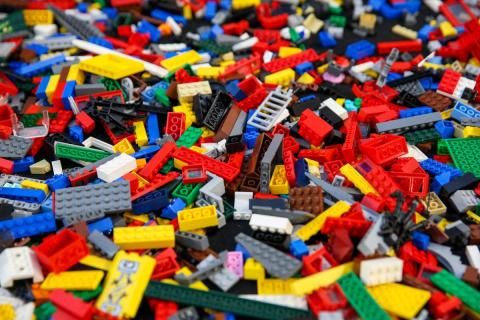 A random assortment of LEGO bricks.