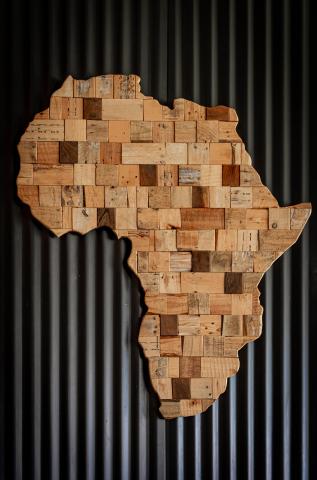 The continent of Africa made from wooden tiles