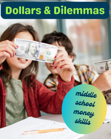 Image used to illustrate Dollars and Dilemmas - two tweens looking at an American dollar bill.