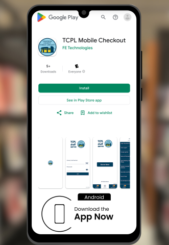 The Google Play store listing for the TCPL Mobile Checkout App