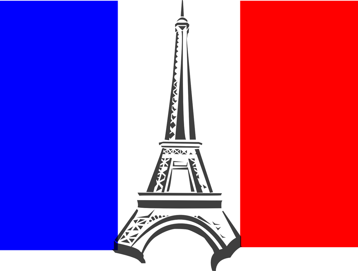 The french flag with a drawing of the Eiffel Tower