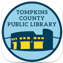 The Tompkins County Public Library logo, surrounded by a rounded off square, like the icon for apps on mobile devices