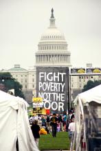 Image from Everybody's Got a Right to Live: the Poor People's Campaign of 1968 and Today showing a sign in front of the capital that reads Fight Poverty Not the Poor Image from Everybody's Got a Right to Live: the Poor People's Campaign of 1968 and Today showing a sign in front of the capital that reads Fight Poverty Not the Poor