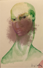 Image of painting of figure with color on face where a mask would be Image of painting of figure with color on face where a mask would be