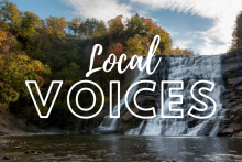 image of Ithaca Falls with the words Local Voices 