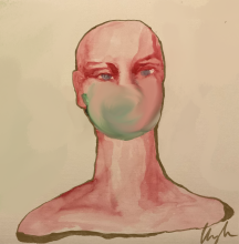 Image of figure with watercolor face mask that blends into their skin like makeup