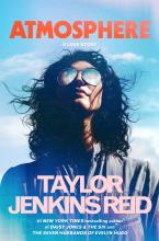 The cover of the book Atmosphere. It is a woman wearing aviator sunglasses, looking towards the sky.
