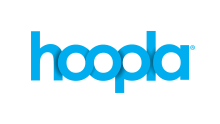 Hoopla app icon, blue letters against a white background