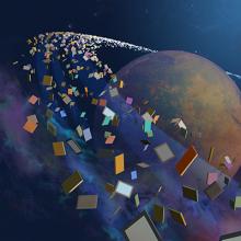 Image of a planet surrounded by books advertising 2019 teen summer reading program Image of a planet surrounded by books advertising 2019 teen summer reading program